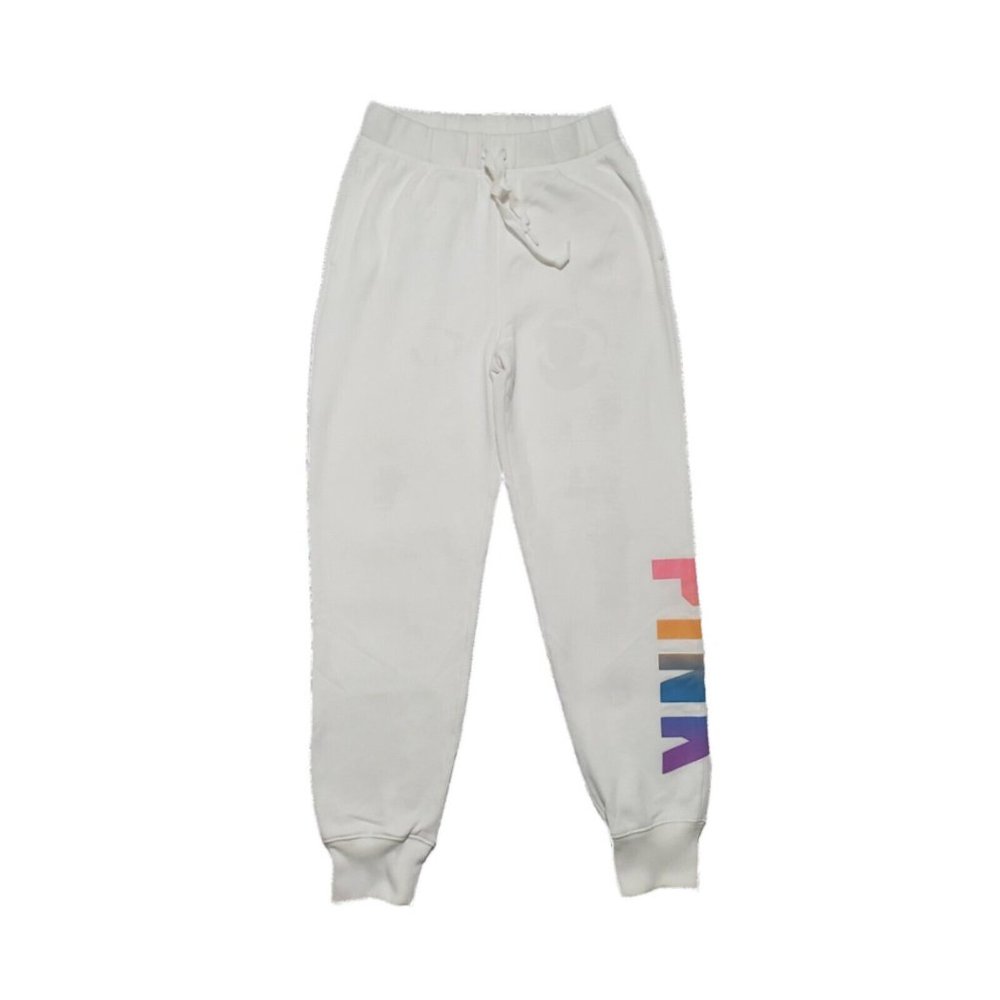 Pink Women's XS Solid White Jogger Leggings with Full Logo